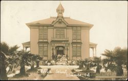 Alvarado School Building with Students Postcard