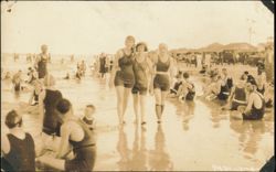 Flapper Women Swimming and Walking on the Beach Postcard