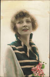 Portrait of a Young Woman with Short Hair and Flowers Postcard