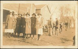 Group of Women and Men with Automobile at Farm Postcard