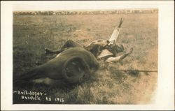 Bull-doger Cowboy in Action, Burdick, Kansas 1915 Postcard