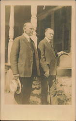 Calvin Coolidge and Man Standing on Porch Postcard