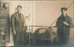 Two Men Working in Industrial Engine Room, 1912 Postcard