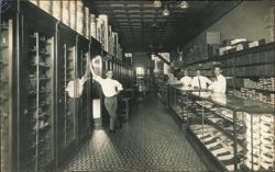Men's Clothing Store Interior with Sales Clerks Postcard