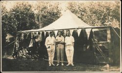 Three Men Standing in Front of a Tent at Camp Iris Postcard