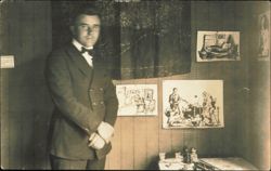 Adolf Dehn with Drawings on Wall, 1919 Handwritten Note Postcard