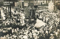 Barnum and Bailey Circus Parade, Fremont, Nebraska Postcard