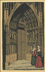 Strassburger Münster Right Portal Architectural Illustration Postcard