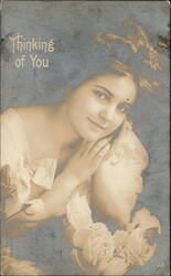 Thinking of You, Woman with Roses Postcard