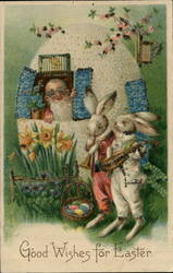 Easter Greeting with Bunnies Playing Music and Gnome Postcard