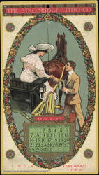 1904 August Calendar with Horse and Carriage Illustration Ephemera
