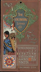 1900 February Calendar with Native American Mother and Child Ephemera