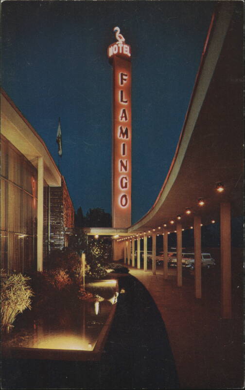 Flamingo Hotel Neon Sign & Entrance, Santa Rosa California