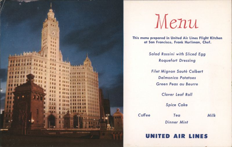United Airlines Menu Wrigley Building Chicago Illinois
