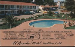 El Rancho Motel Millbrae, CA Swimming Pool, Underground View Postcard