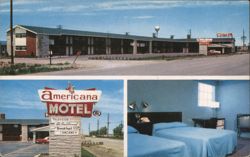 Americana Motel - Stone Park, Illinois - Exterior, Sign, Room Postcard