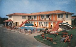 Blue Sands Motel - Santa Barbara, CA - Pool & Guests Postcard
