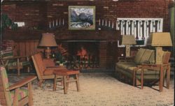 Dude Rancher Lodge Interior, Fireplace & Furnishings Arrowhead Lodge Postcard