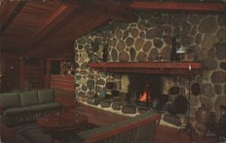 LAKE LAWN LODGE Delavan, WI - Stone Fireplace Lounge Postcard
