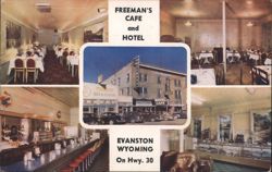 Freeman's Cafe and Hotel, Evanston, WY Postcard