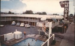 Lucky Motel, Heated Pool, Sun Deck, Reno Postcard