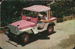 Pink & White Striped Jeep Hotel Las Brisas Room Service Postcard