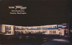 Tacoma TraveLodge 2512 Pacific Ave. Night View Postcard