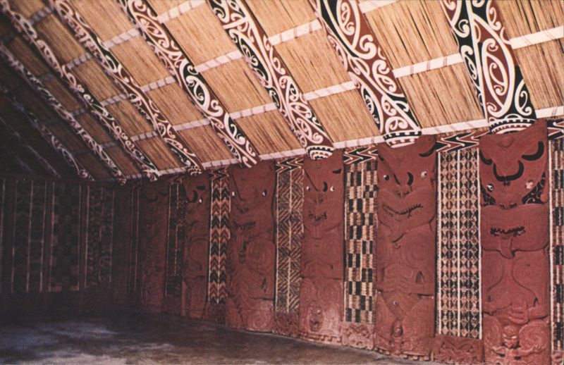 Hotunui Meeting House Interior, Ancestor Carvings Auckland New Zealand