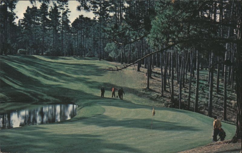 15th Hole, Spyglass Golf Course, Par 3 across lake Monterey California
