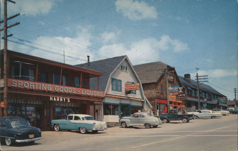 Tahoe City Street Scene, Sporting Goods, Harry's Liquors California