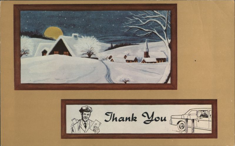 Mail Carrier Holiday Thank You, Winter Village Scene