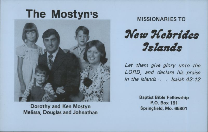 The Mostyn's Missionaries to New Hebrides Islands Vila Vanuatu