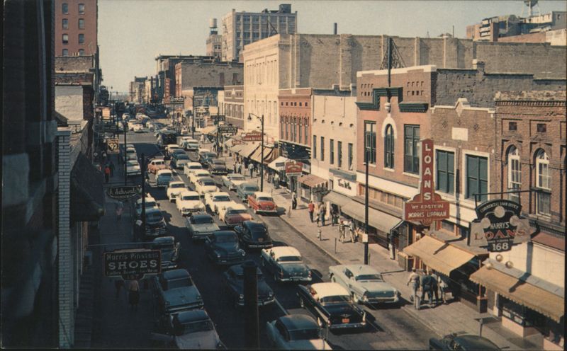 Beale Street, Busy Street Scene with Cars & Shops Memphis Tennessee