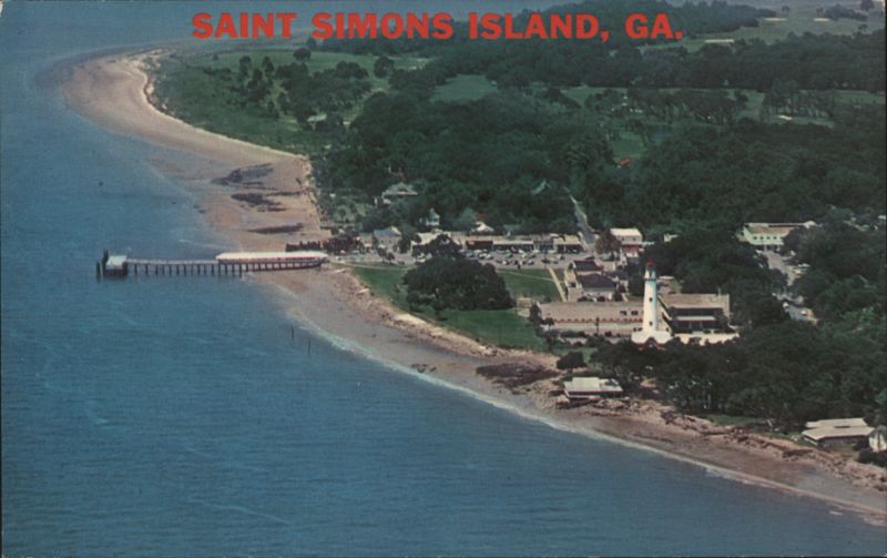 Saint Simons Island GA, Lighthouse, Pier & Beach Aerial View Georgia