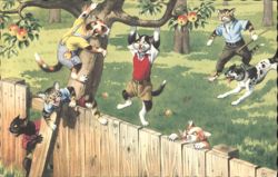 Cats Playing in an Orchard Garden Scene Postcard