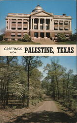 Palestine TX Courthouse & Wooded Road Greetings Postcard