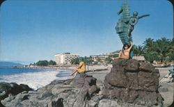 Playa de las Pilitas Beach with Sea-horse Statue Postcard