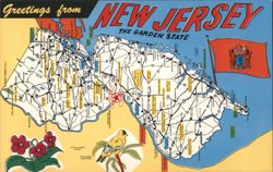 Greetings from New Jersey The Garden State Map Postcard