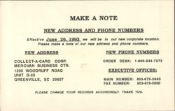 COLLECT-A-CARD CORP. New Address & Phone Numbers Postcard