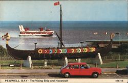 Pegwell Bay Viking Ship, Hovercraft, and Red Car Postcard