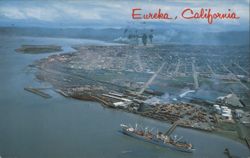 Eureka CA Aerial View, Largest City & Seaport, Redwood Empire Postcard