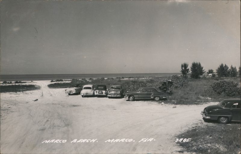 Marco Beach, FL - Cars Parked by Ocean, 1957 Florida