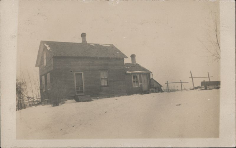 Rural House in Winter, Snow Covered Landscape Buildings