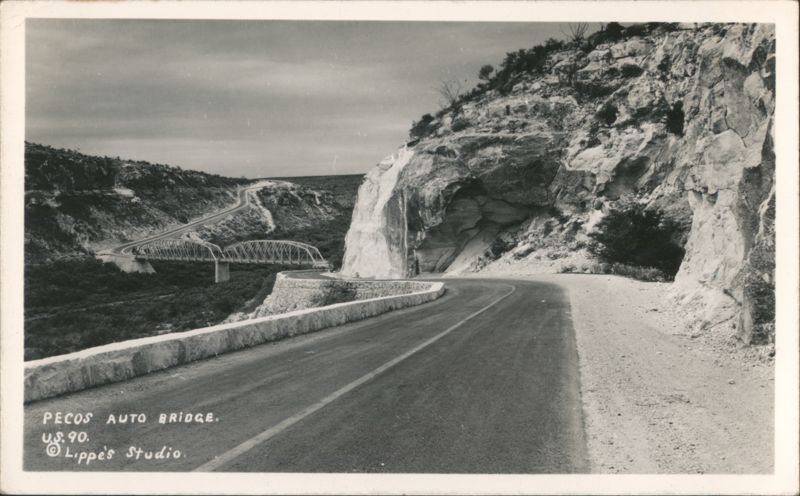 Pecos Auto Bridge, US 90, Winding Road & Cliff Langtry Texas
