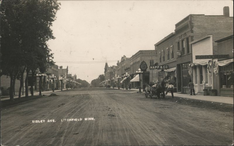 Sibley Ave. Litchfield, MN - Horse & Buggy, Dirt Road Minnesota
