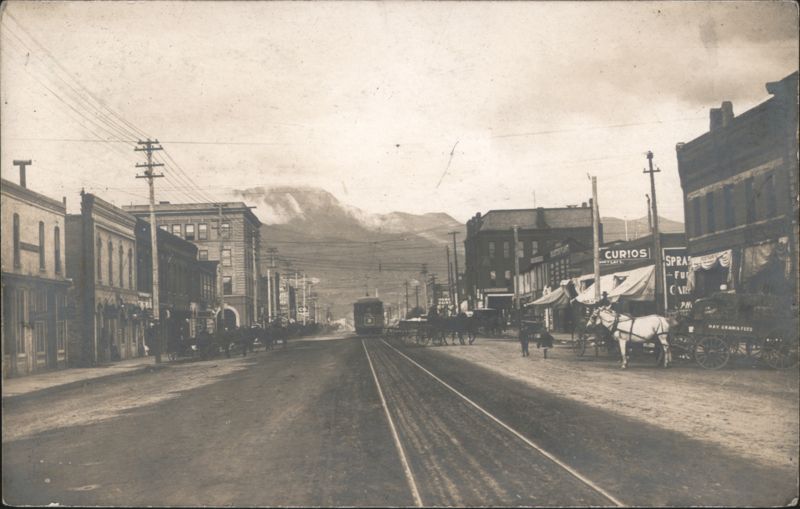 Rare: East Huerfano Street View with Streetcar, Delivery Wagons Colorado Springs