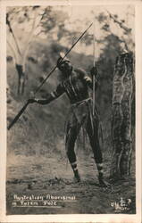 Australian Aboriginal at Totem Pole Postcard