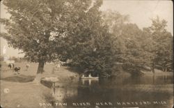 Paw Paw River near Hartford, Michigan - People in Boat Postcard
