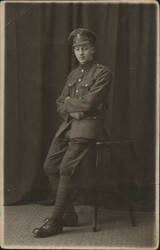 Young Man in Military Uniform Studio Portrait Postcard