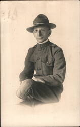 WWI Soldier Portrait in Uniform & Campaign Hat Postcard